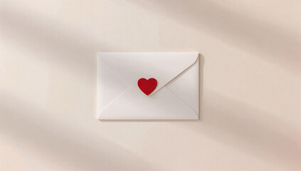 Minimal White Envelope with Red Heart on Soft Neutral Background