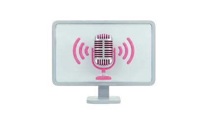 Retro Microphone Icon with Sound Waves on Monitor Screen