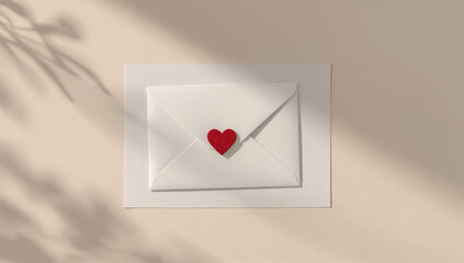 Minimal White Envelope with Red Heart on Soft Neutral Background