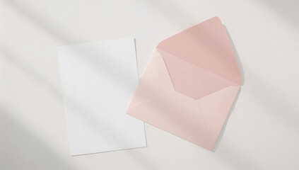 Minimal Blank Paper and Soft Pink Envelope on Clean White Background