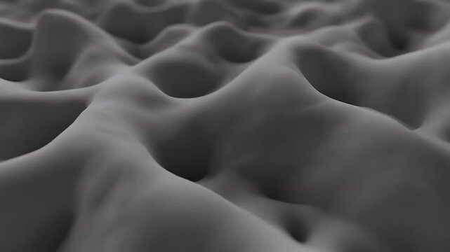 A grayscale, abstract depiction of undulating, amorphous shapes in varying tones creates a sense of depth and fluidity. The lighting appears soft and diffused