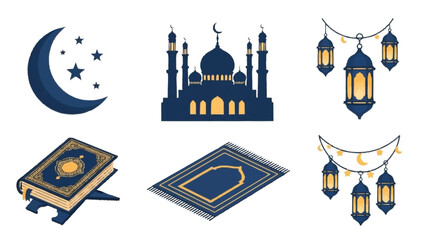 Islamic Mosque Crescent Stars And Lanterns Silhouettes