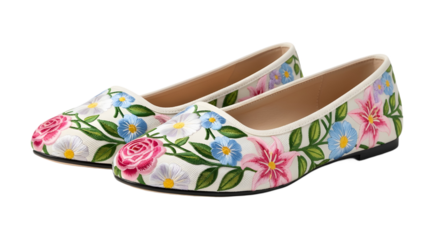 Vibrant Floral Embroidered Women's Ballet Flats Product Shot isolated PNG with Transparent Background