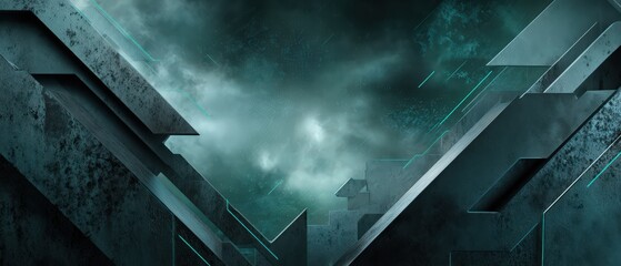 Dark futuristic abstract scene with geometric structures and moody atmosphere for digital art and backgrounds