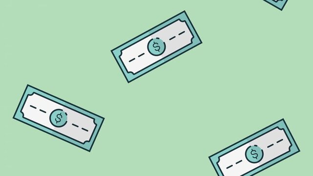 Animated Euro Banknotes Floating on Green Background.