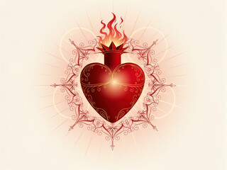 Sacred heart illustration in red tones