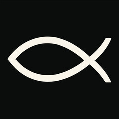 Simple white fish symbol illustration on a black background