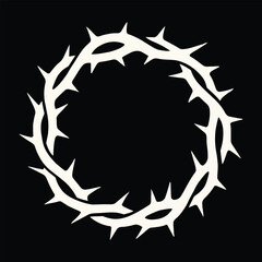 Illustration of a white thorny wreath on a black background