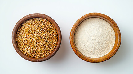 Close Up Top View of Jowar Grains Bowl and Jowar Flour Bowl on Transparent Background
