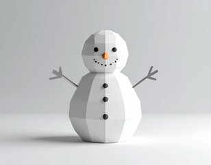 Low Poly Snowman on White Background with Ambient Lighting Decoration