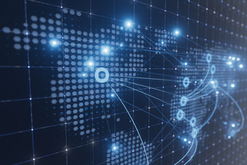 Obraz premium Digital map showing network connections across regions at night in a modern design with light points and lines