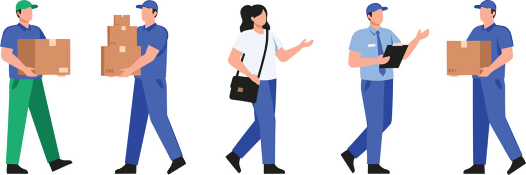 Courier Delivery Team Carrying Boxes and Clipboard for Logistics and Shipping Service Flat Vector Illustration