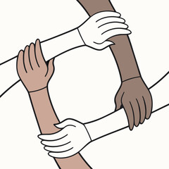 Hands of different skin tones intertwined