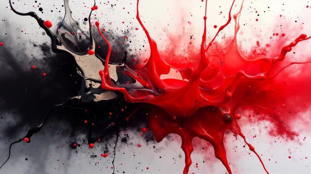 Abstract red watercolor flow, fluid ink waves spreading across light background, modern artistic texture
