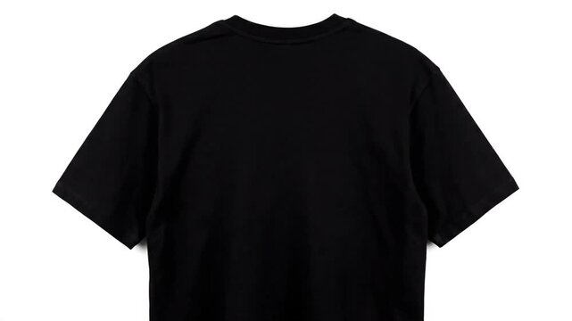 A black t-shirt on a white background for fashion or product video . use as multipurpose tittle intro, background. product mockup. motion graphics background