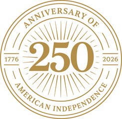 Plakat 250th Anniversary American Independence Circular Emblem Isolated On White Background Minimal Vector Design