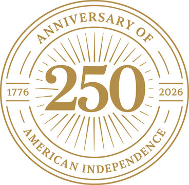 250th Anniversary American Independence Circular Emblem Isolated On White Background Minimal Vector Design