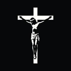 Illustration of Jesus Christ Crucified on the Cross against a Black Background