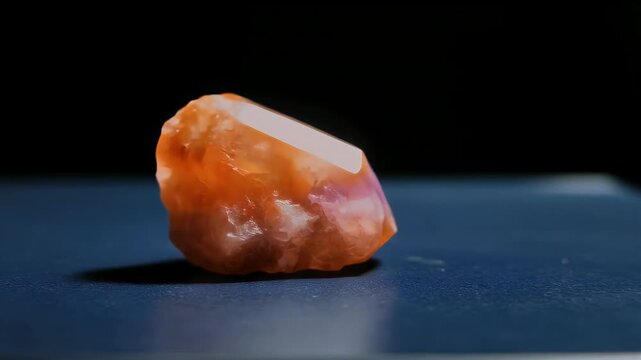 Close up photo of a unique, orange and pink gemstone.