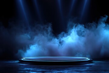 Abstract futuristic stage with smoke and spotlights