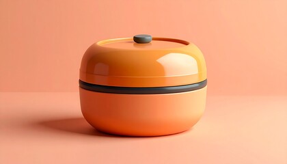 Retro Orange Container with Lid on Peach Background.