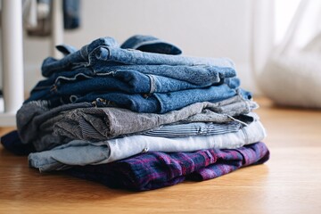 Clothes are stacked randomly, highlighting the struggle with clutter and the importance of tidiness