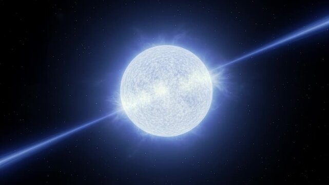 Rotating Pulsar Star with Energy Beams in Cosmos. 3d Animation
