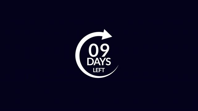  09 days countdown circle arrow animations speed time limit dead lines concept motion graphic in transparent background in 4K animation