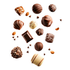 Obraz premium Delicious assortment of chocolate sweets on transparent background