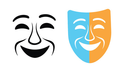 Comedy and Tragedy Theater Masks Icon in Flat Vector Style.