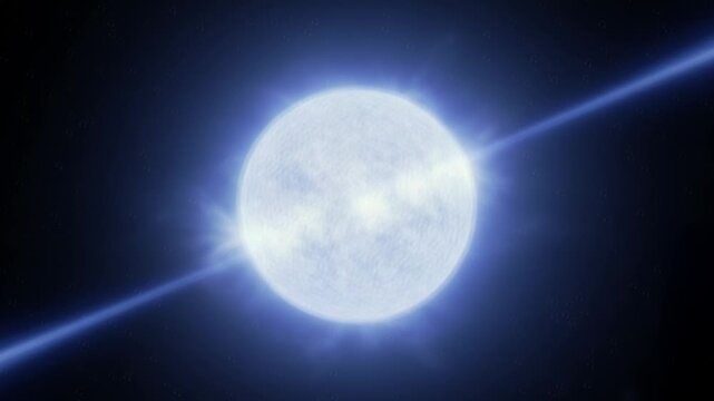 Rotating Pulsar Star with Energy Beams in Cosmos. 3d Animation