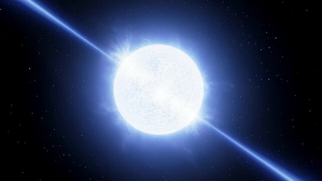 Rotating Pulsar Star with Energy Beams in Cosmos. 3d Animation