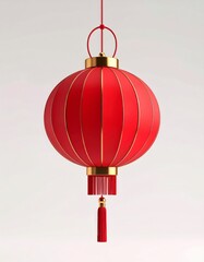 Obraz premium Red Chinese Lantern Decoration for Festive Celebration on White Background