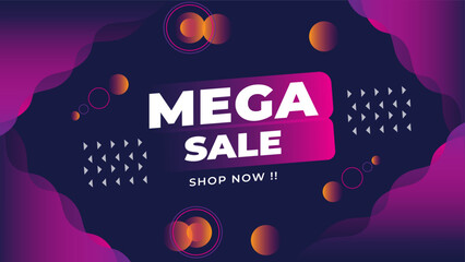Mega sale banner design template with gradient color