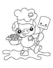 Adorable Little Pig Chef Baking Sweet Pastry Pie