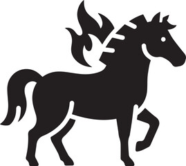 Obraz premium Black silhouette of a fire horse on its back.