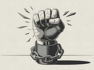 Black  Power Fist Emblem hand icon with Broken Chains Symbol of Freedom fare, Protest and Liberation on background.