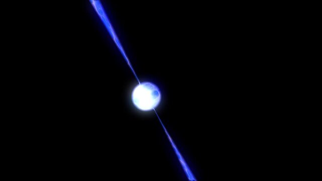 Rotating Pulsar Star with Energy Beams in Cosmos. 3d Animation