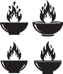 Four silhouettes of fire bowl flame illustration