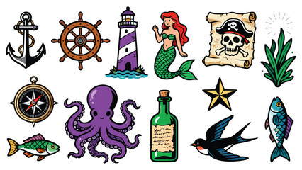 Tattoo designs featuring nautical elements and sea creatures in an illustrative style © Ube