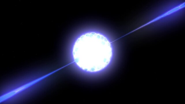 Rotating Pulsar Star with Energy Beams in Cosmos. 3d Animation