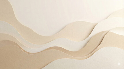 Minimalist 3D paper cut background with layered organic shapes in soft beige tones and paper texture.