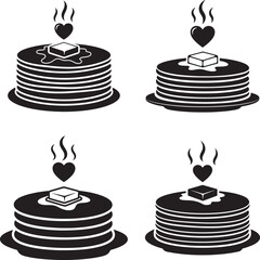 Four silhouettes of pancakes delicious food item