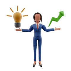 Businesswoman Balancing Idea and Growth 3d illustration