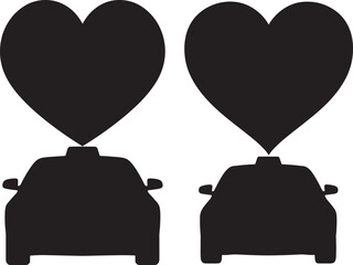 Silhouette of car with love heart shape on top