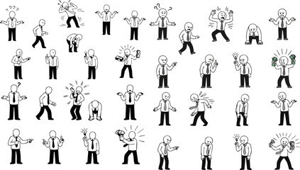 Businessman emotions reaction set icons