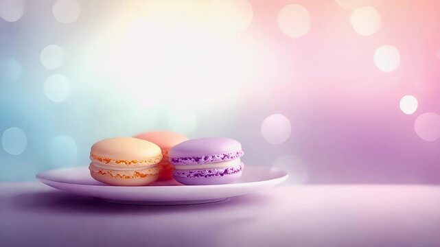 Paris, France, Europe. colorful macarons on a plate with bokeh background.