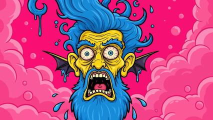 Man with blue hair screams loudly