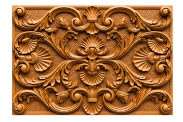 Ornate carved wood panel featuring classical floral design on a transparent background