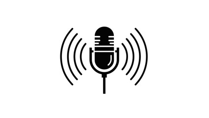 Dynamic Microphone Icon Emitting Sound Waves Isolated on White Background